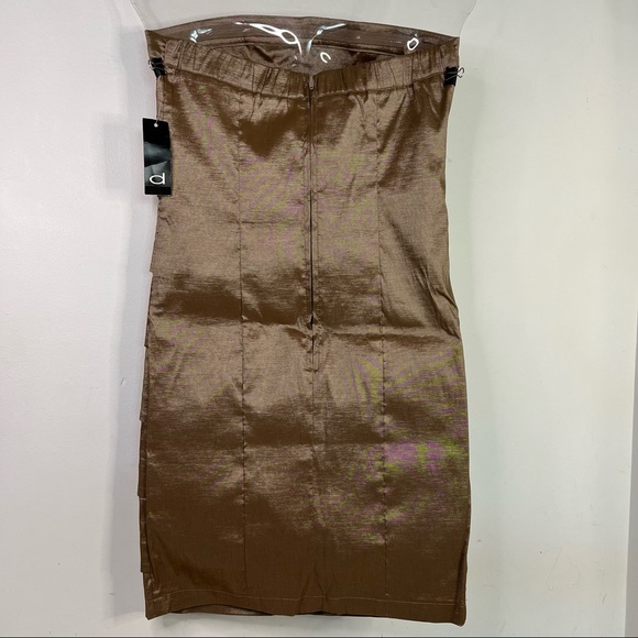 NEW Dynamite Strapless Tiered Bodycon Cocktail Mini Dress Metallic Brown Size 5 - Picture 5 of 8